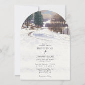 水彩冬の雪景色結婚の風景 招待状 (正面)