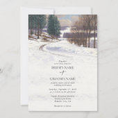水彩冬の雪景色結婚の風景 招待状 (正面)