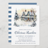 水彩冬の雪景色 クリスマス ランチョン 招待状 (正面/裏面)