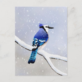 水彩冬の雪鳥ブルージェイ インビテーションポストカード