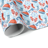 水彩冬の青と赤のアクセサリーパターン ラッピングペーパー (ロールコーナー)