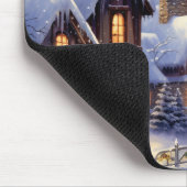 水彩冬の風景クリスマスビレッジ マウスパッド (コーナー)