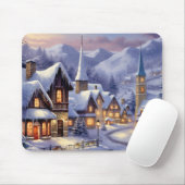 水彩冬の風景クリスマスビレッジ マウスパッド (マウス)
