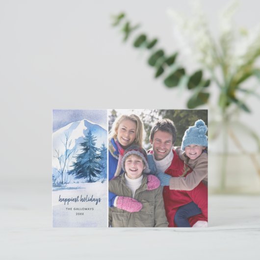 水彩冬の風景クリスマスフォトカード ポストカード (スタンド正面)