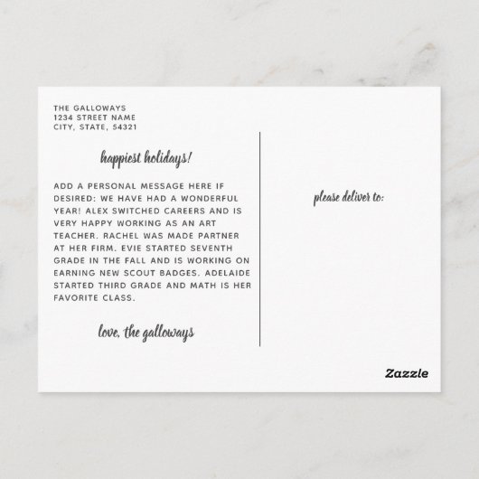 水彩冬の風景クリスマスフォトカード ポストカード (裏面)