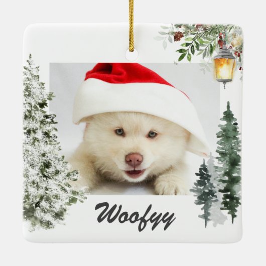 水彩冬の風景クリスマスフォトペット セラミックオーナメント (裏面)