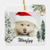 水彩冬の風景クリスマスフォトペット セラミックオーナメント (正面)
