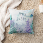 水彩冬の風景ハッピーホリデー クッション (ブランケット)