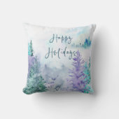 水彩冬の風景ハッピーホリデー クッション (正面)