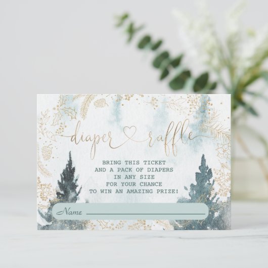 水彩冬の風景金ゴールドおむつラッフル エンクロージャーカード (スタンド正面)