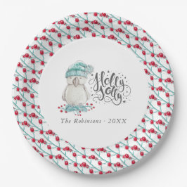 水彩冬の鳥ホリークリスマスすてきパーティー ペーパープレート