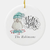 水彩冬の鳥ホリークリスマスフォトすてきページ セラミックオーナメント (裏面)
