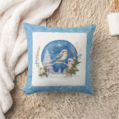 水彩冬エレガント雪バードブルークリスマス クッション (ブランケット)
