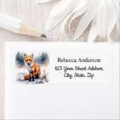 水彩冬キツネ差出人住所 ラベル (インサイチュ)