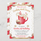 水彩冬クッキーとココア誕生日 招待状 (正面/裏面)