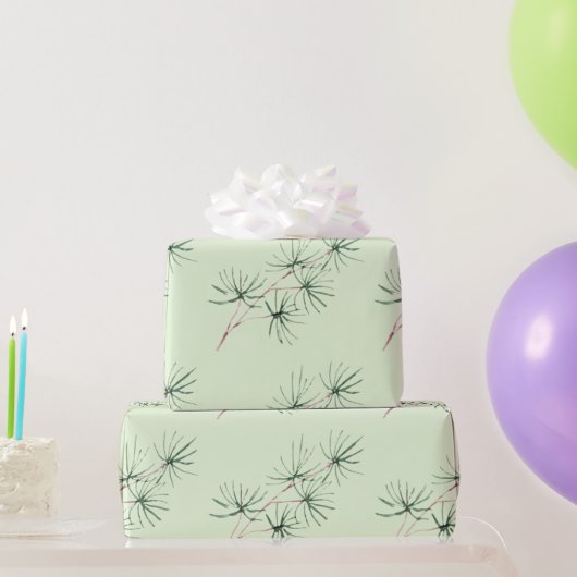 水彩冬クリスマスフォレストツリーブランチ ラッピングペーパー (パーティーギフト)