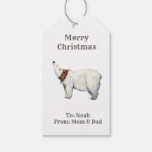 水彩冬クリスマスポーラーベギフトラベル