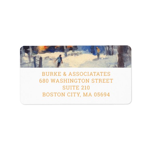 水彩冬シーンビジネス差出人住所 ラベル (正面)