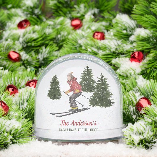 水彩冬スキー女性カスタムファミリー名 (クリスマス)