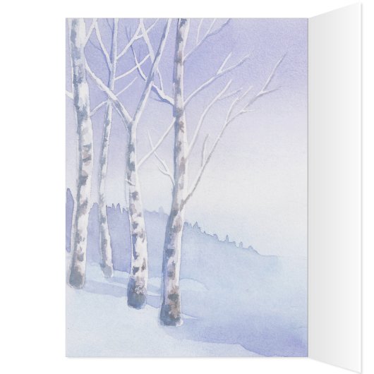 水彩冬パインツリー樺の木ホリデーカード (内側 (左))