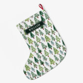 水彩冬パーソナライズされた林  ラージクリスマスストッキング (裏面 (吊り時))