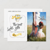 水彩冬フクロウクリスマスベビー期待 案内ポストカード (正面/裏面)