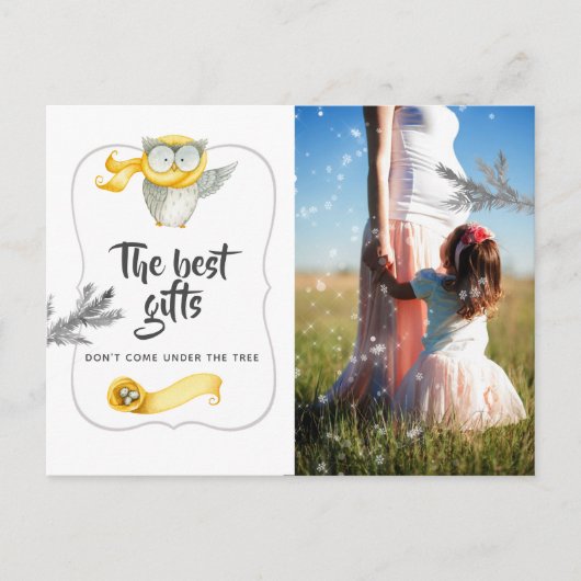 水彩冬フクロウクリスマスベビー期待 案内ポストカード (正面)