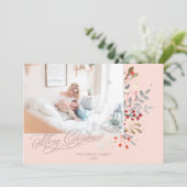 水彩冬フローラオン赤面ピンク写真 シーズンカード (スタンド正面)