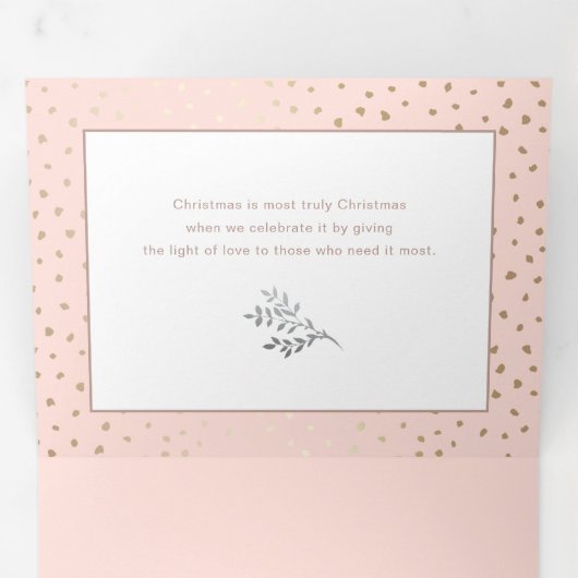 水彩冬フローラオン赤面ピンク写真 三つ折りクリスマスカード (内部最初)