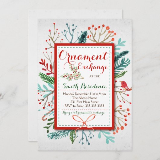 水彩冬フローラオーナメント交換 招待状 (正面/裏面)