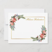 水彩冬フローラパーソナライズされた金ゴールド ノートカード (正面)