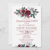 水彩冬フローラ引っ越し祝いパーティーパーティー 招待状 (正面)