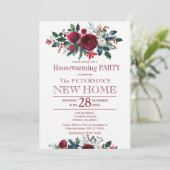 水彩冬フローラ引っ越し祝いパーティーパーティー 招待状 (スタンド正面)