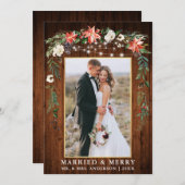 水彩冬フローラ木材金ゴールドメリー シーズンカード (正面/裏面)