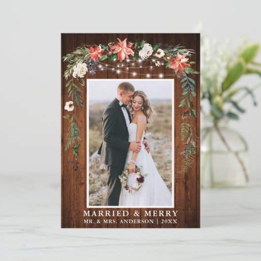 水彩冬フローラ結婚した木材メリーと シーズンカード (スタンド正面)