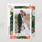 水彩冬フローラ結婚した緑メリーと ポストカード (正面/裏面)