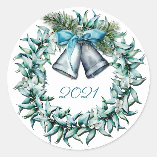 水彩冬リースクラシックラウンドステッカー ラウンドシール (正面)
