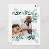 水彩冬リースフラットホリデーポストカード ポストカード (正面/裏面)