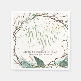 水彩冬リースmrとmrs script 結婚's スタンダードカクテルナプキン