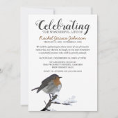 水彩冬ロビン |生命のお祝い 招待状 (正面)