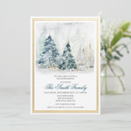 水彩冬引っ越し祝いパーティー招待状 (スタンド正面)