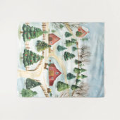 水彩冬景の素朴な風景 - 松の木 タペストリー (正面(横))