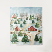 水彩冬景の素朴な風景 - 松の木 タペストリー (正面)