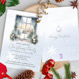 水彩冬景色　森　松　クリスマスツリー 招待状