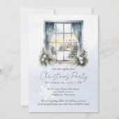 水彩冬景色 森 松 クリスマスツリー 招待状 (正面)