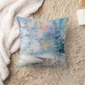 水彩冬景観イラストレーション クッション (ブランケット)