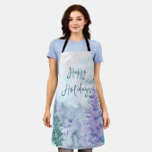 水彩冬景 おめでとう エプロン (着用した状態)