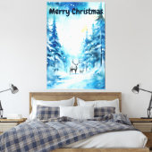 水彩冬景 ノースポール クリスマス キャンバスプリント (インサイチュ (寝室))