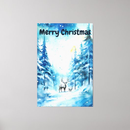 水彩冬景 ノースポール クリスマス キャンバスプリント (正面)