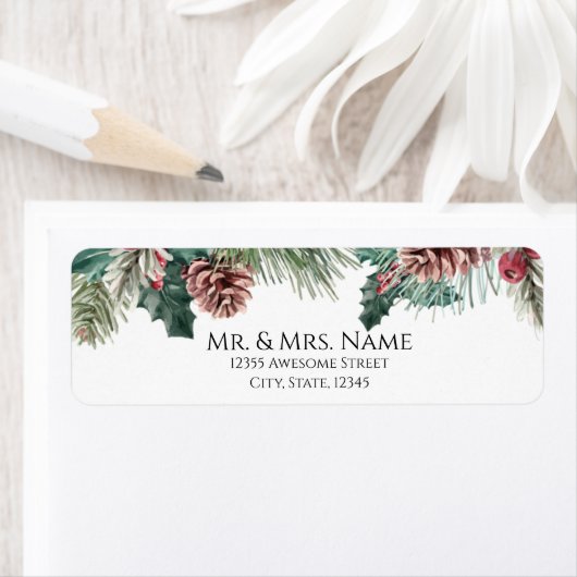 水彩冬松と柊 ラベル (インサイチュ)